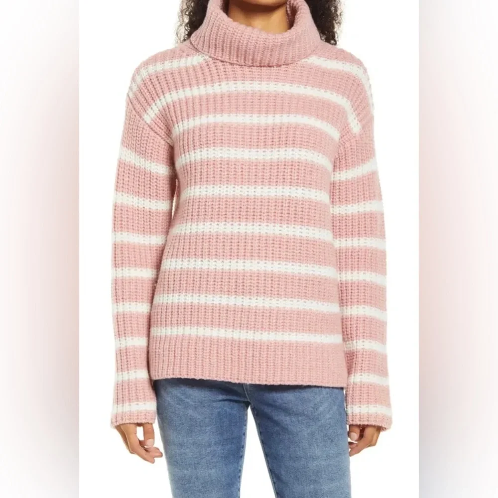 Caslon NWT! Pink Striped Turtleneck Sweater Wool Blend